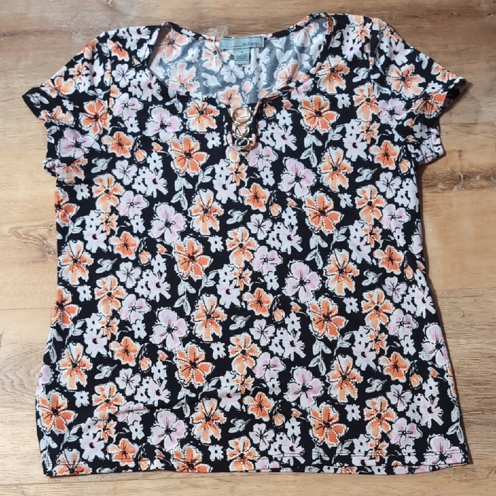 Floral Black and Orange Women's Top